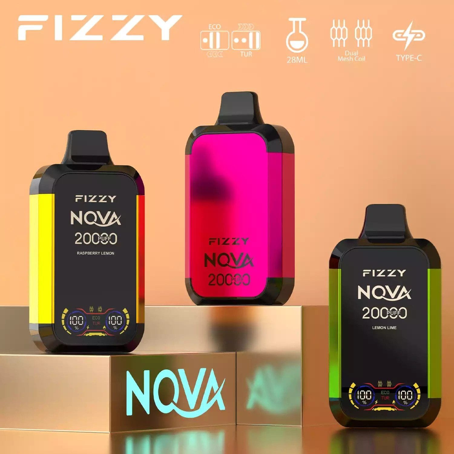 Fizzy Nova 20000 Puffs | dual mesh coil, LCD screen, rechargeable disposable vape bulk & wholesale - Image 18