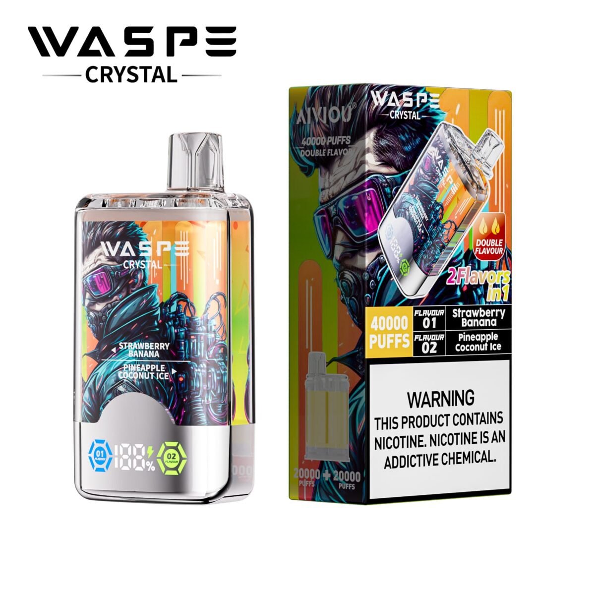 WASPE Crystal 40K 40000 Puffs | double flavor rechargeable disposable vape bulk buy wholesale