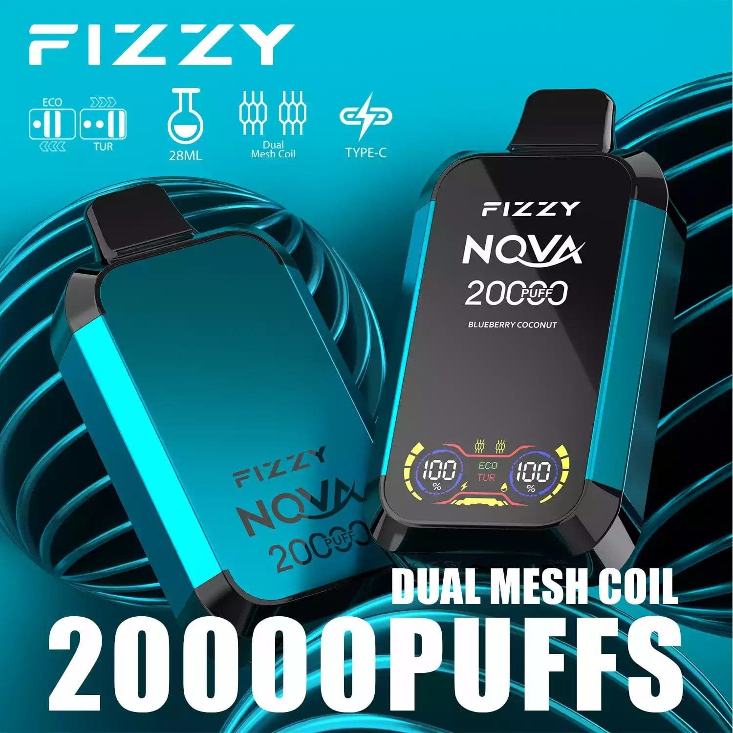 Fizzy Nova 20000 Puffs | dual mesh coil, LCD screen, rechargeable disposable vape bulk & wholesale - Image 16