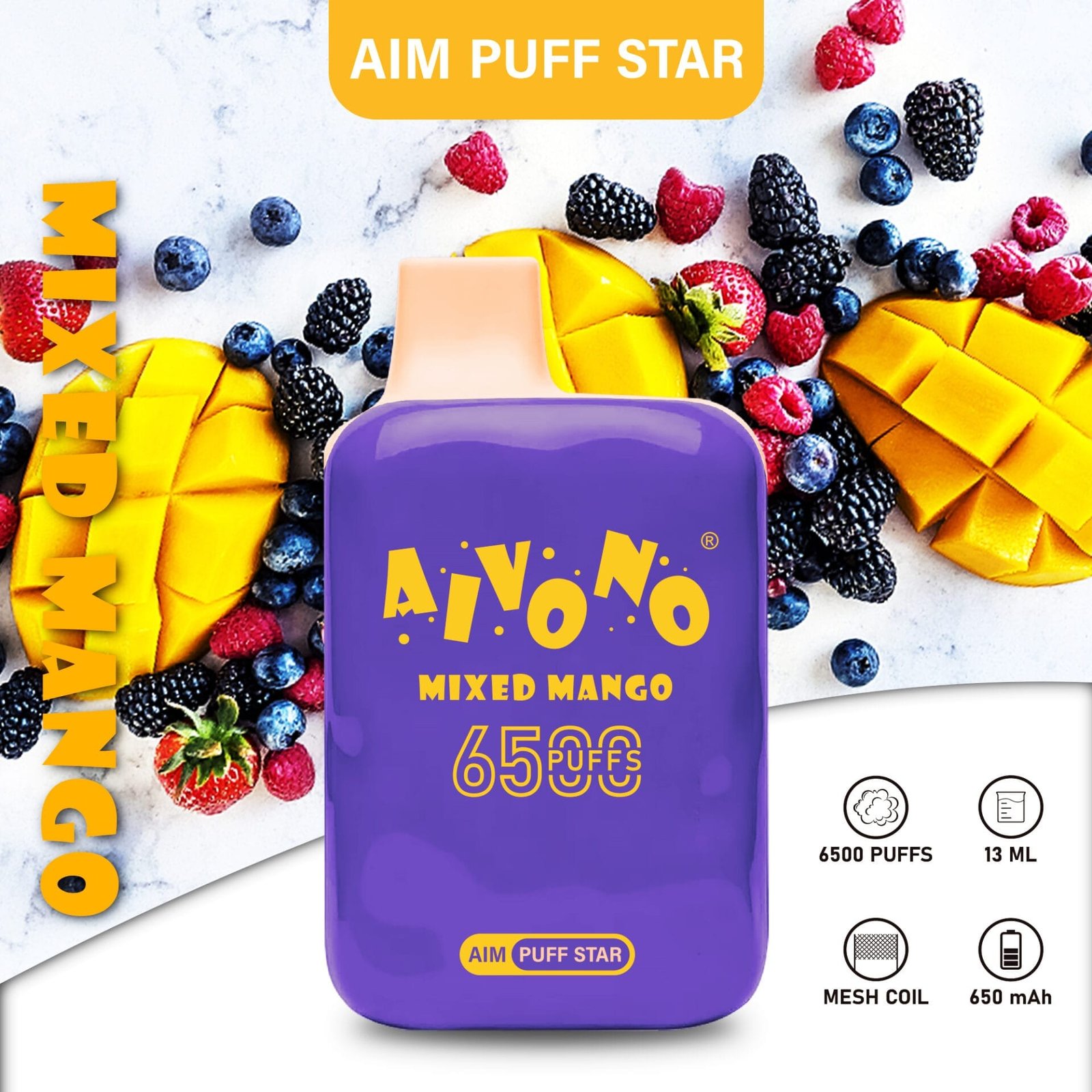 AIVONO Aim Puff Star 6500 Puffs | 0%-5% nicotine, 13mL, bulk disposable vape – Bild 10
