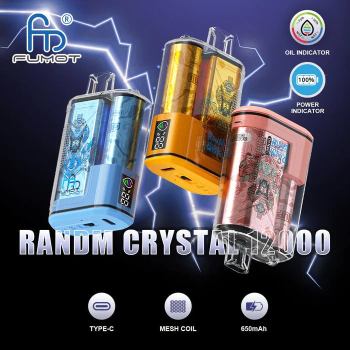 FUMOT RandM Crystal 12000 Puffs | 0%-5% nicotine, LED display, bulk disposable vape