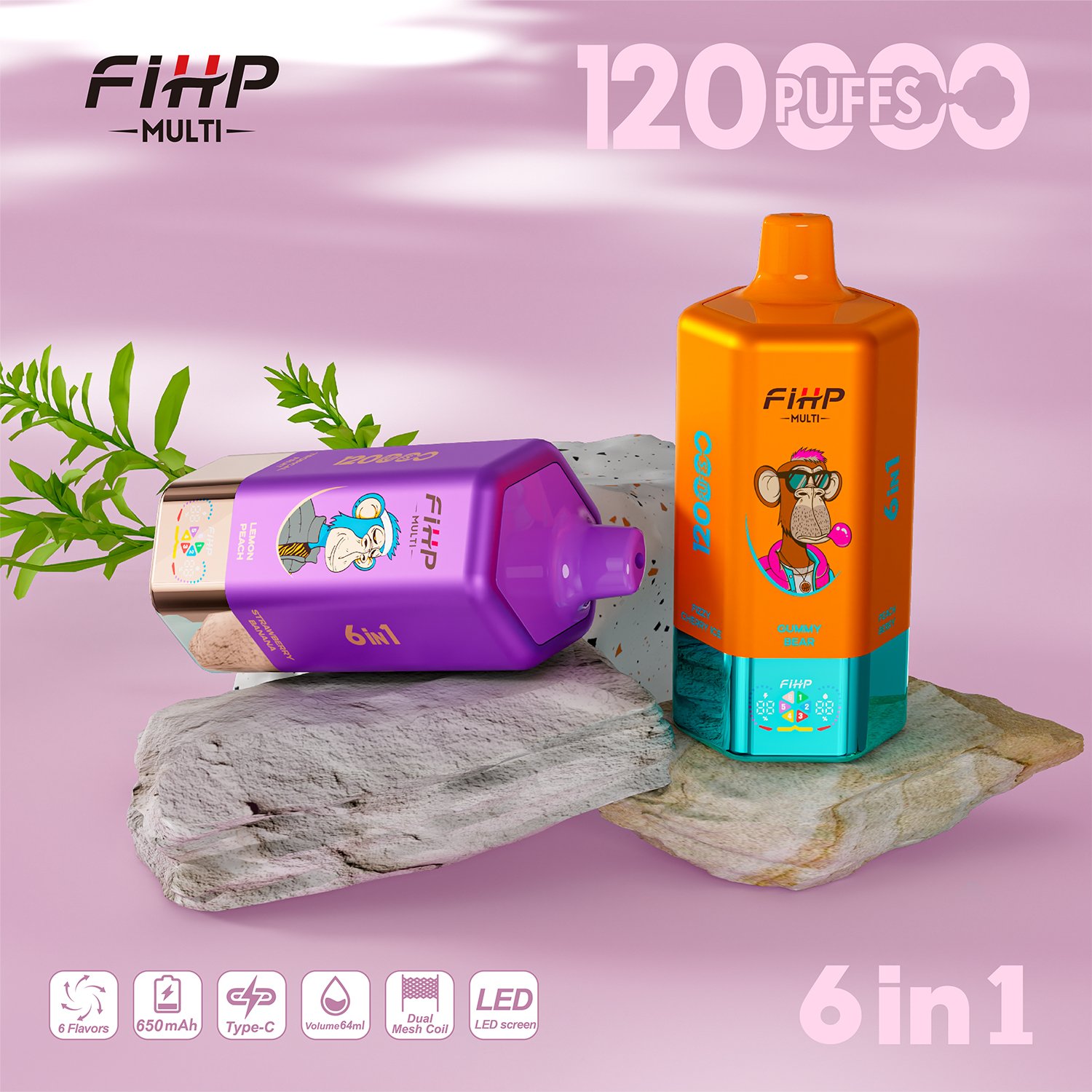 FIHP 120K 6-in-1 120000 Puffs | led screen multi-flavor 64ml high puff count bulk disposable vape – Bild 7