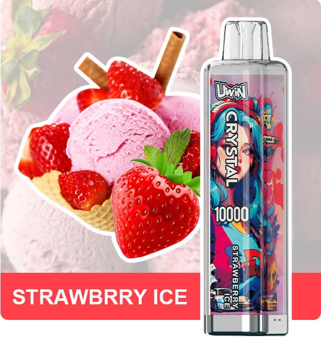 Uwin Crystal 10000 puffs Strawberry Ice disposable vape, icy strawberry flavor high puff e-cigarette for EU wholesale