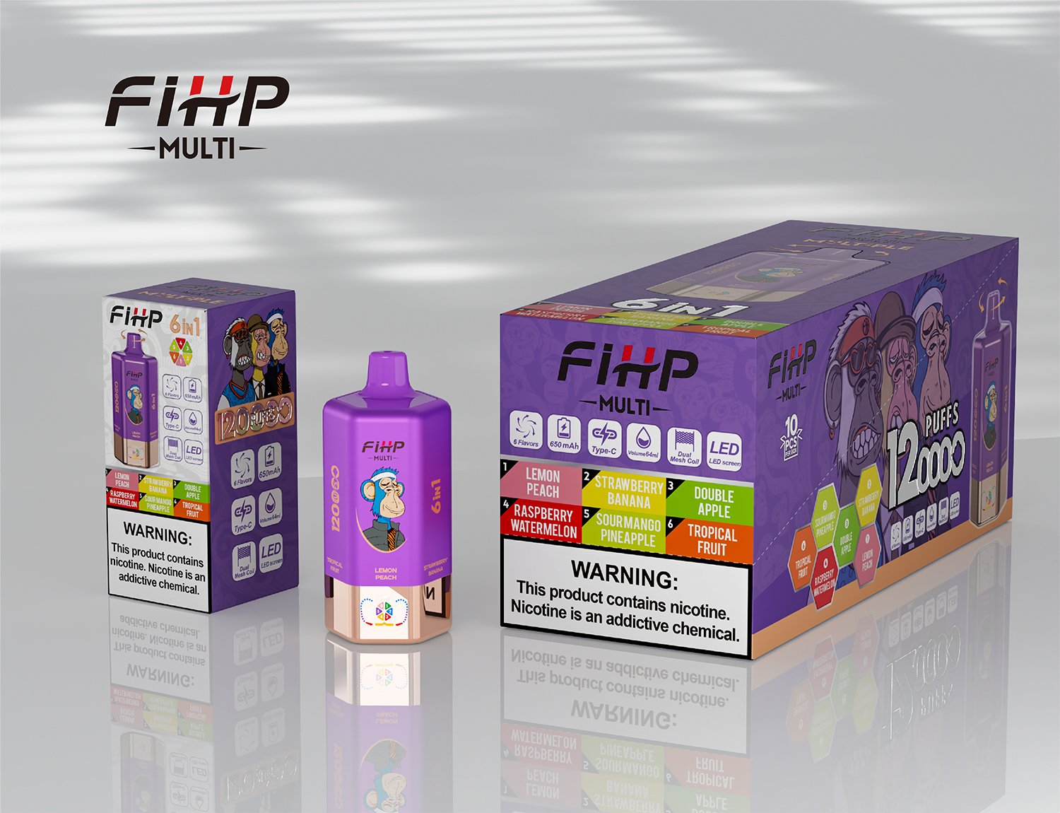 FIHP 120K 6-in-1 120000 Puffs | led screen multi-flavor 64ml high puff count bulk disposable vape – Bild 10