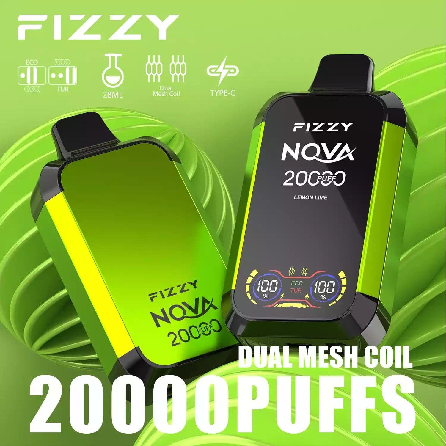 Fizzy Nova 20000 Puffs | dual mesh coil, LCD screen, rechargeable disposable vape bulk & wholesale - Image 15