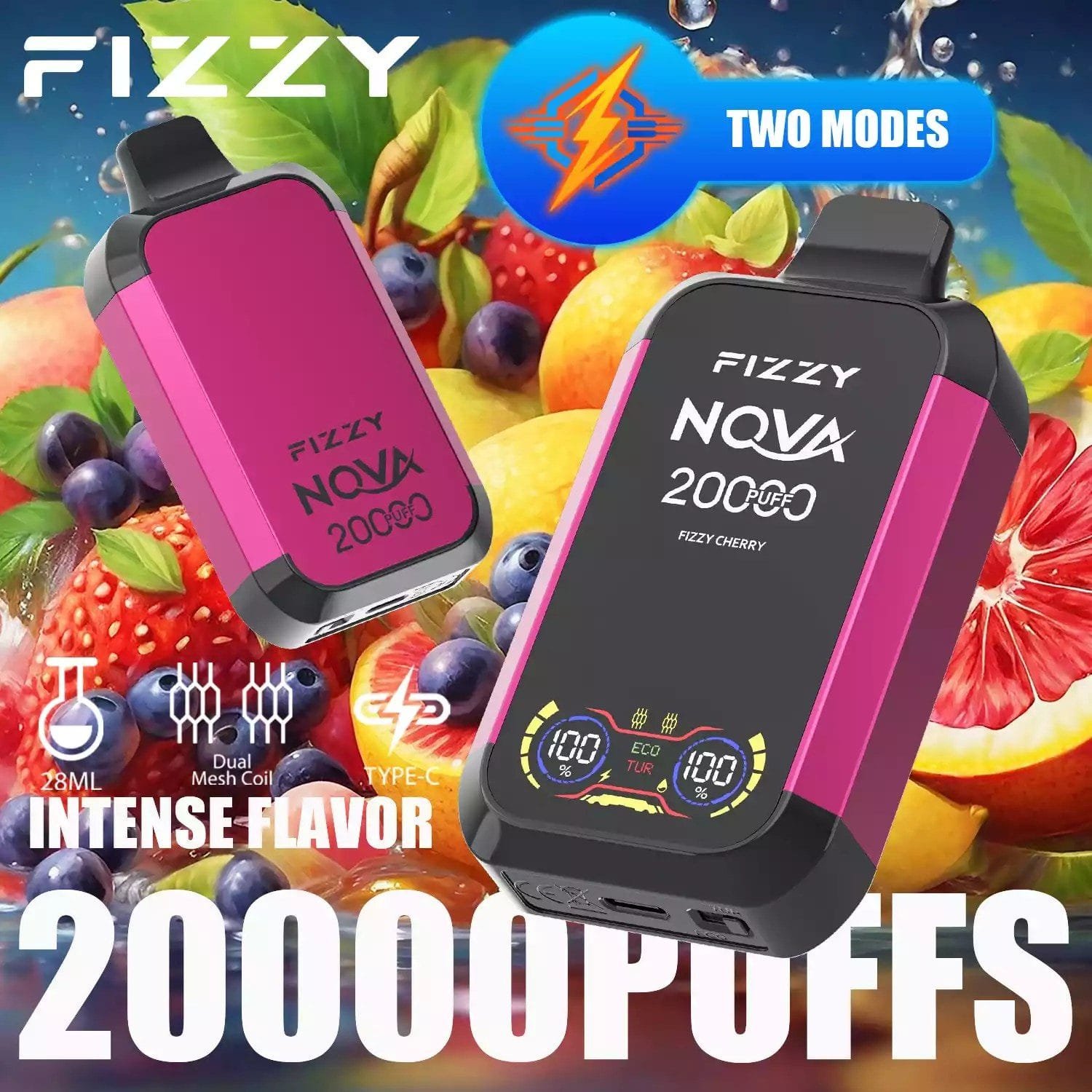 Fizzy Nova 20000 Puffs | dual mesh coil, LCD screen, rechargeable disposable vape bulk & wholesale - Image 13