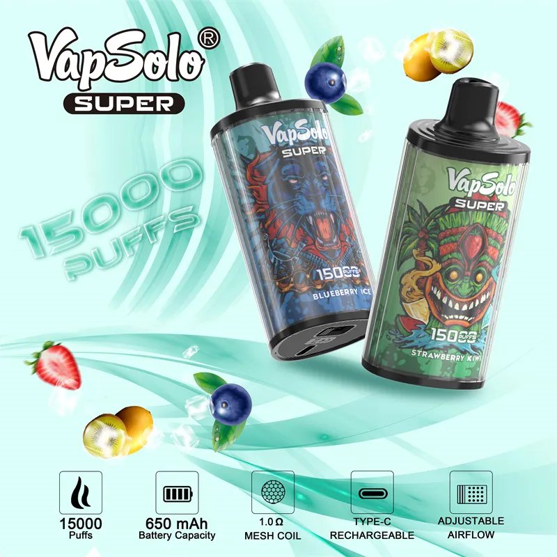 Alternative view of Vapsolo Super 15000 Puffs | 2%-5% nicotine, 25mL, 4-level airflow, bulk vape