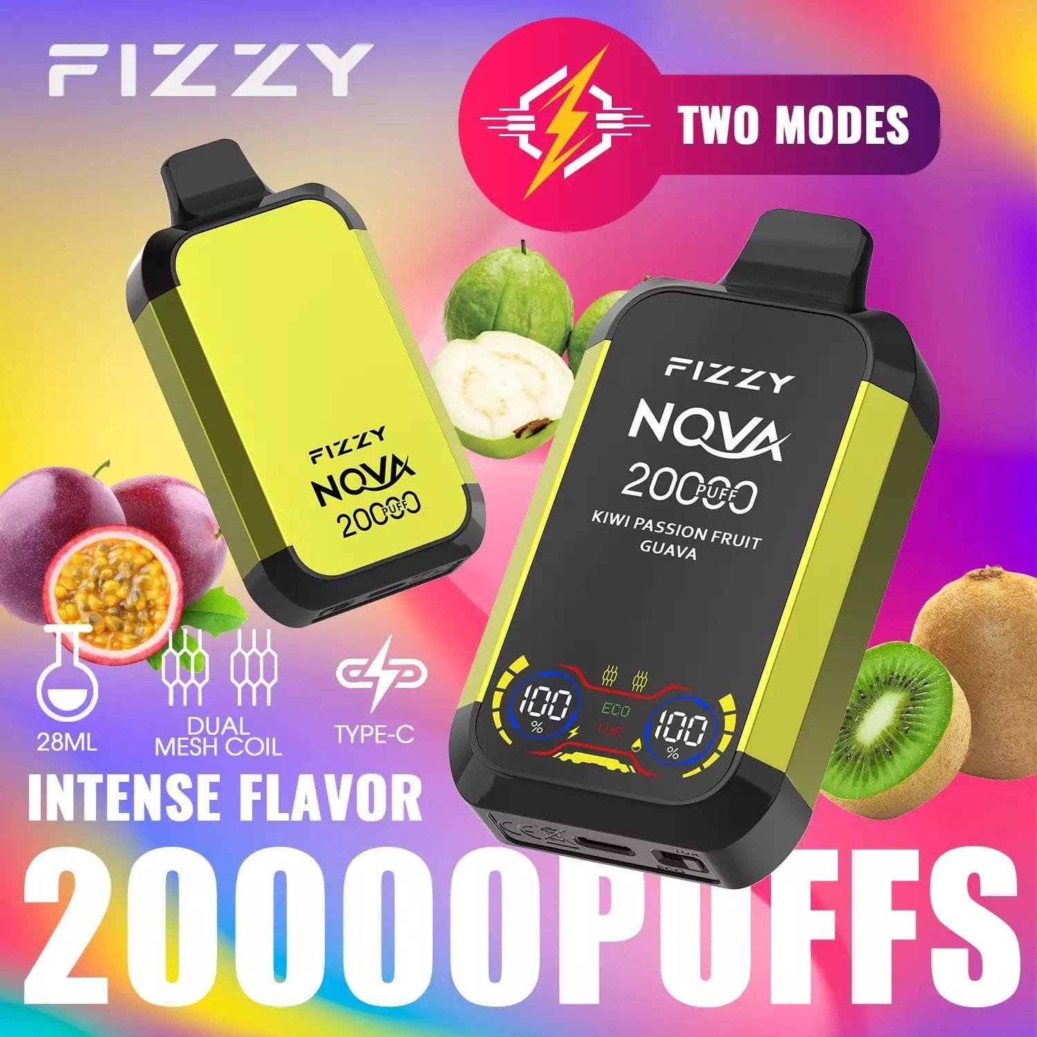 Fizzy Nova 20000 Puffs | dual mesh coil, LCD screen, rechargeable disposable vape bulk & wholesale - Image 10