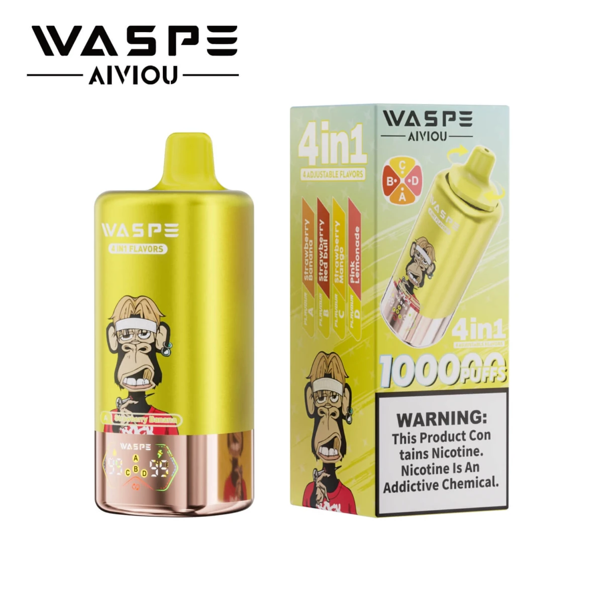 WASPE 10000 Puffs 4 in 1 Disposable Vape, Strawberry Banana Strawberry Red Bull Strawberry Mango Pink Lemonade Flavor, 10K Puffs 4 Flavors in 1 Vape EU Wholesale