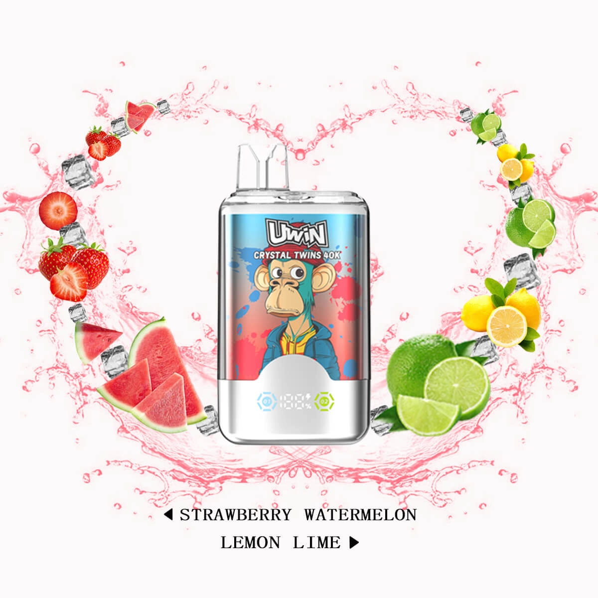 Uwin Crystal Twins 40K 2-in-1 disposable vape 40000 puffs, dual flavor Strawberry Watermelon and Lemon Lime, wholesale vape EU Poland