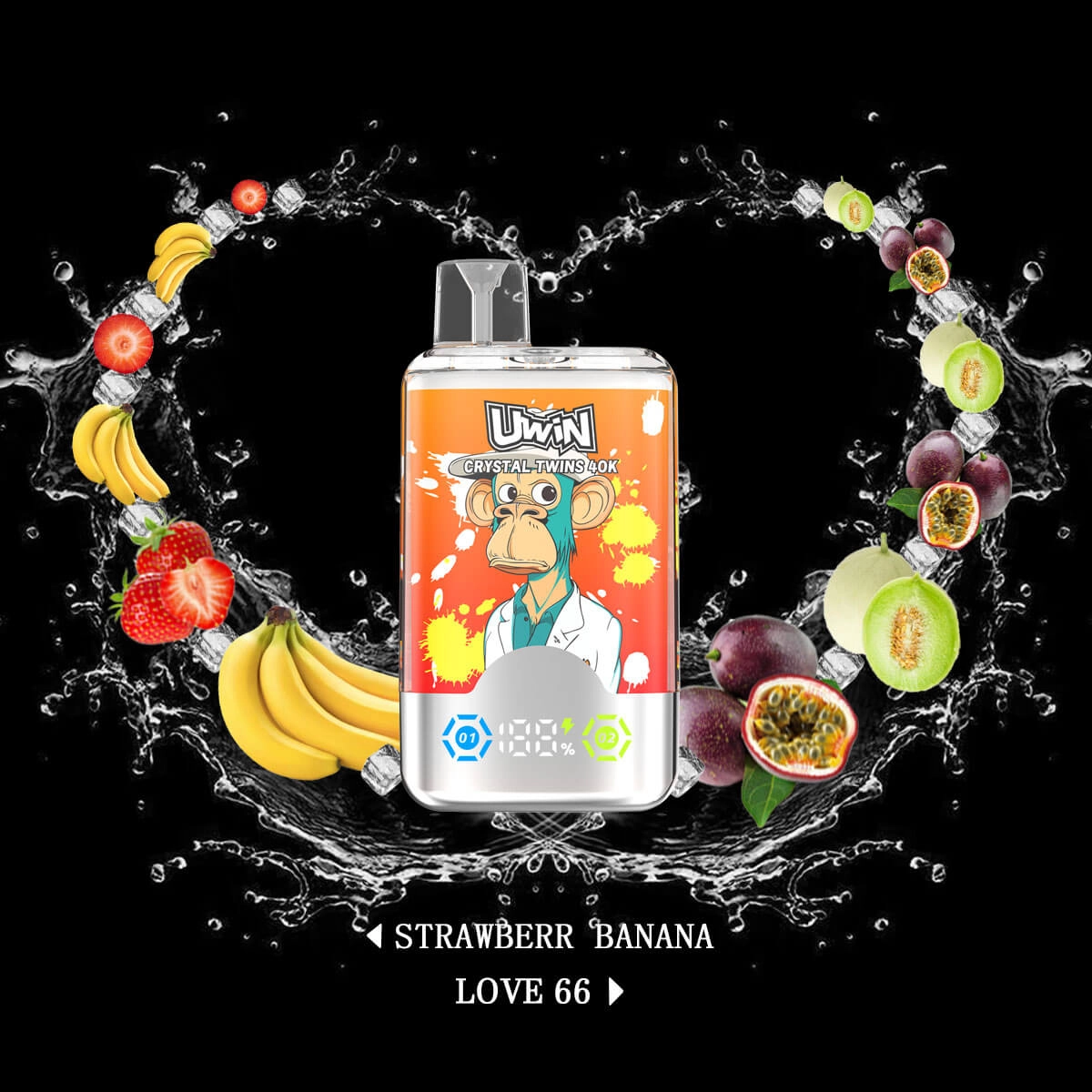 Uwin Crystal Twins 40K 2-in-1 disposable vape 40000 puffs, dual flavor Strawberry Banana and Love 66, wholesale vape EU Poland