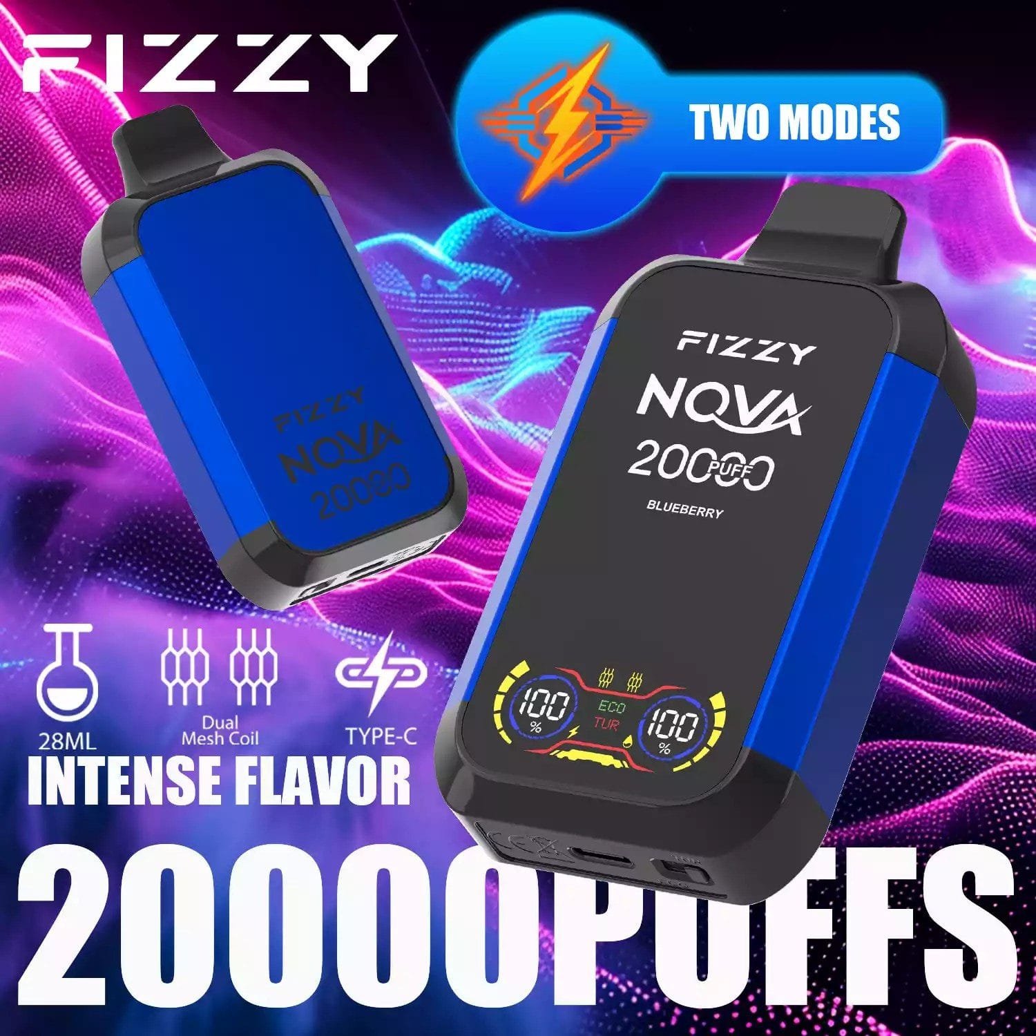 Fizzy Nova 20000 Puffs | dual mesh coil, LCD screen, rechargeable disposable vape bulk & wholesale - Image 9