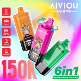 WASPE AIVIOU 6-in-1 150000 Puffs | 6 flavors in one 150K 64ml longest-lasting bulk disposable vape