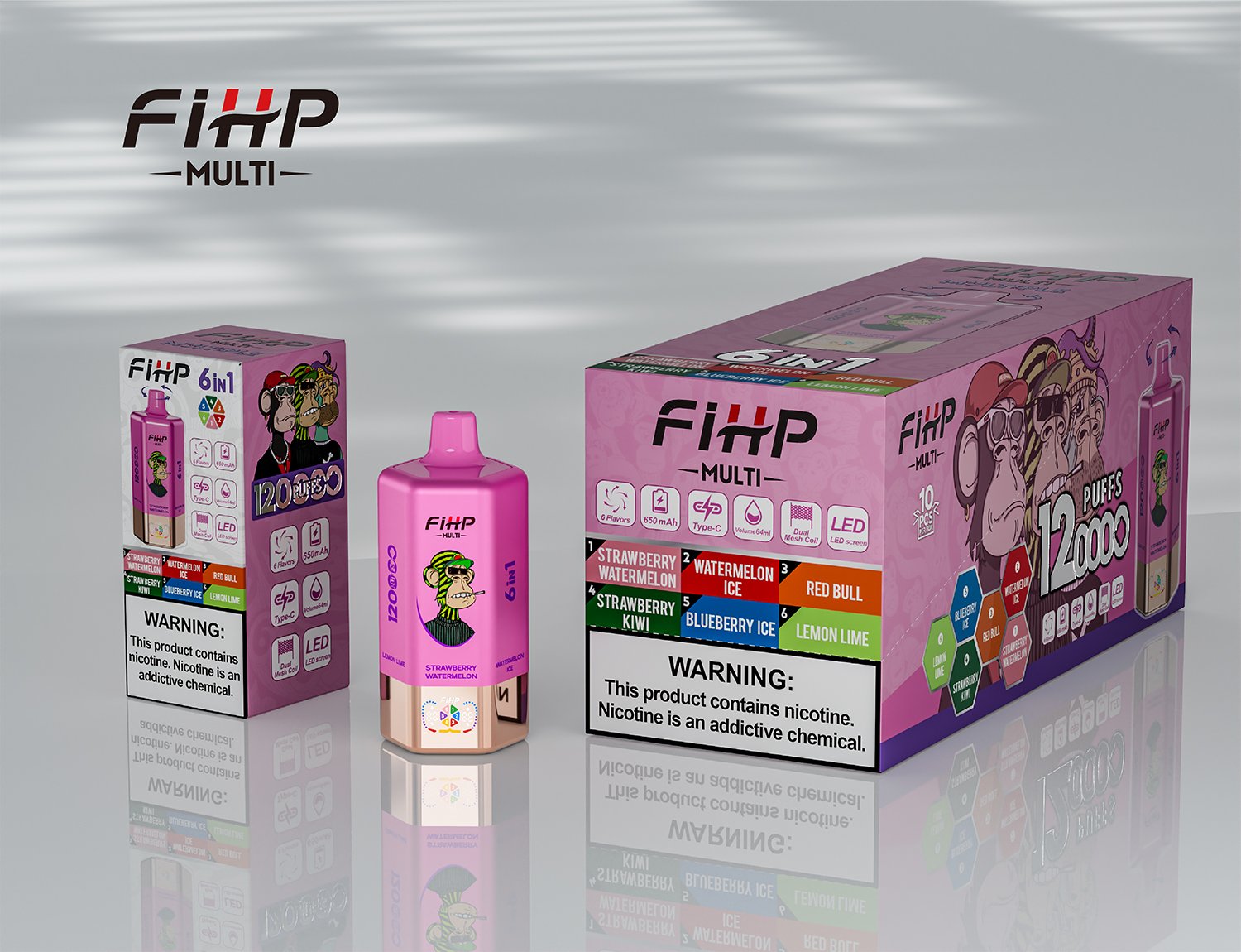FIHP 120K 6-in-1 120000 Puffs | led screen multi-flavor 64ml high puff count bulk disposable vape – Bild 6