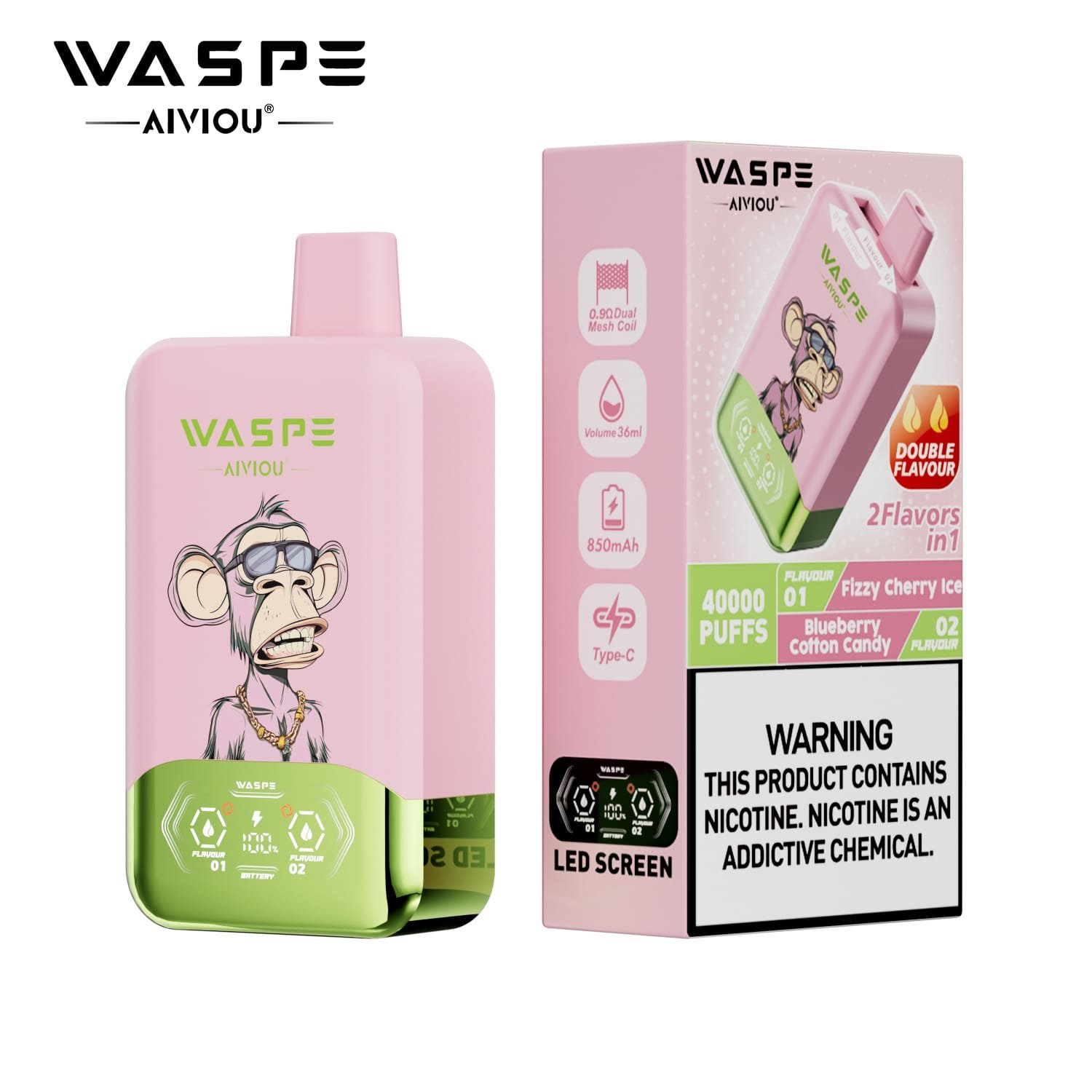 WASPE 40K Twins 40000 Puffs | 36mL, dual mesh, 0%-5% nicotine, dual flavor, bulk disposable vape - Image 12