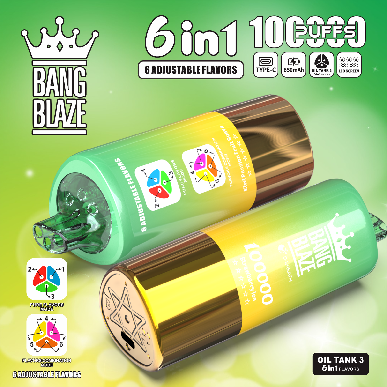 Bang Blaze 100K 6-in-1 100000 Puffs | triple tank bulk disposable vape with led screen - Image 5