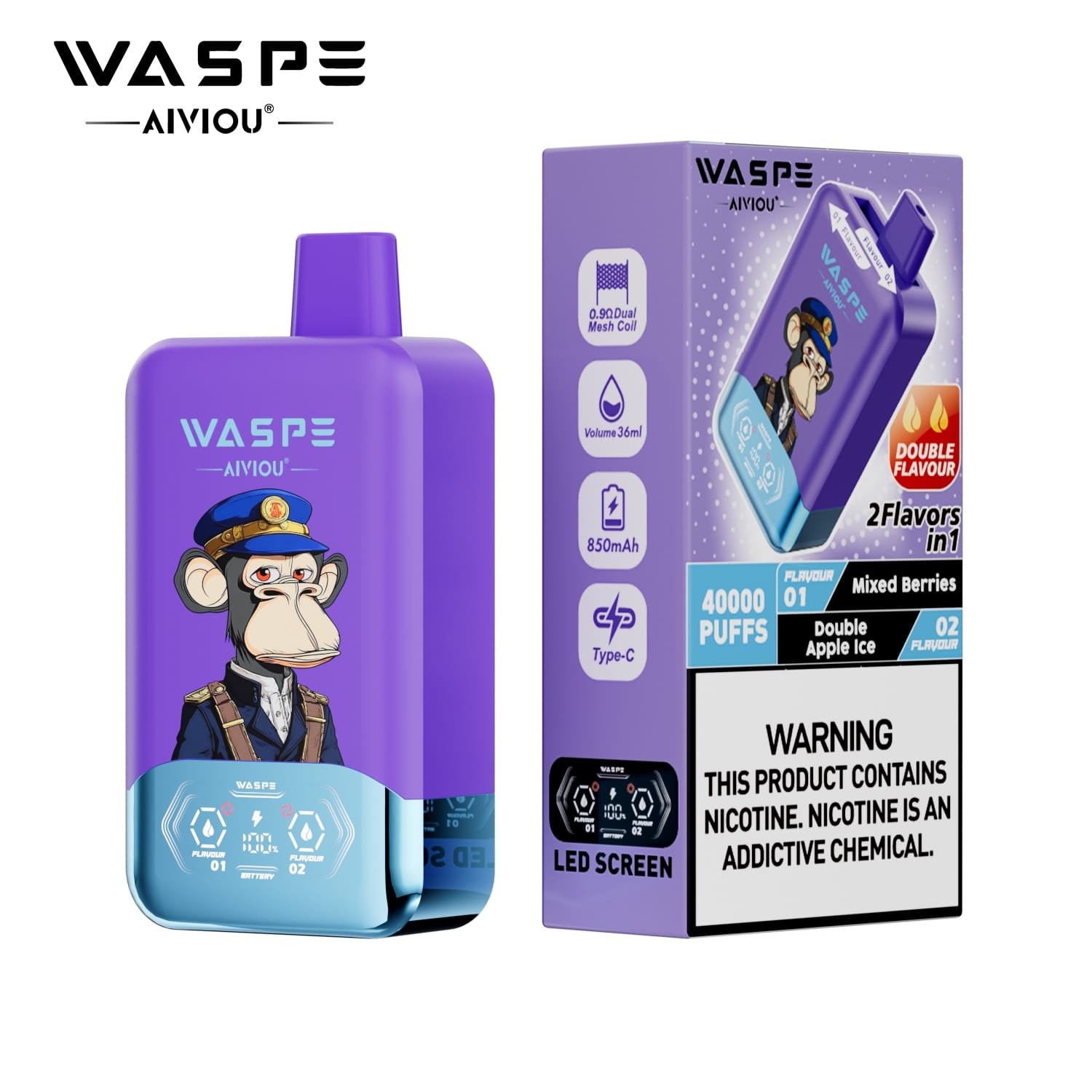 WASPE 40K Twins 40000 Puffs | 36mL, dual mesh, 0%-5% nicotine, dual flavor, bulk disposable vape - Image 8