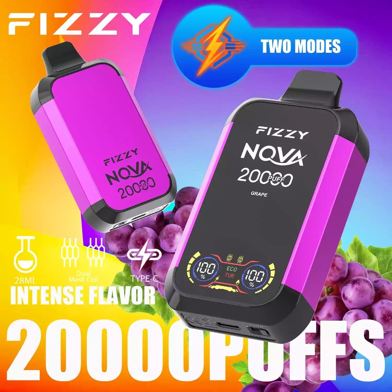 Fizzy Nova 20000 Puffs | dual mesh coil, LCD screen, rechargeable disposable vape bulk & wholesale - Image 8