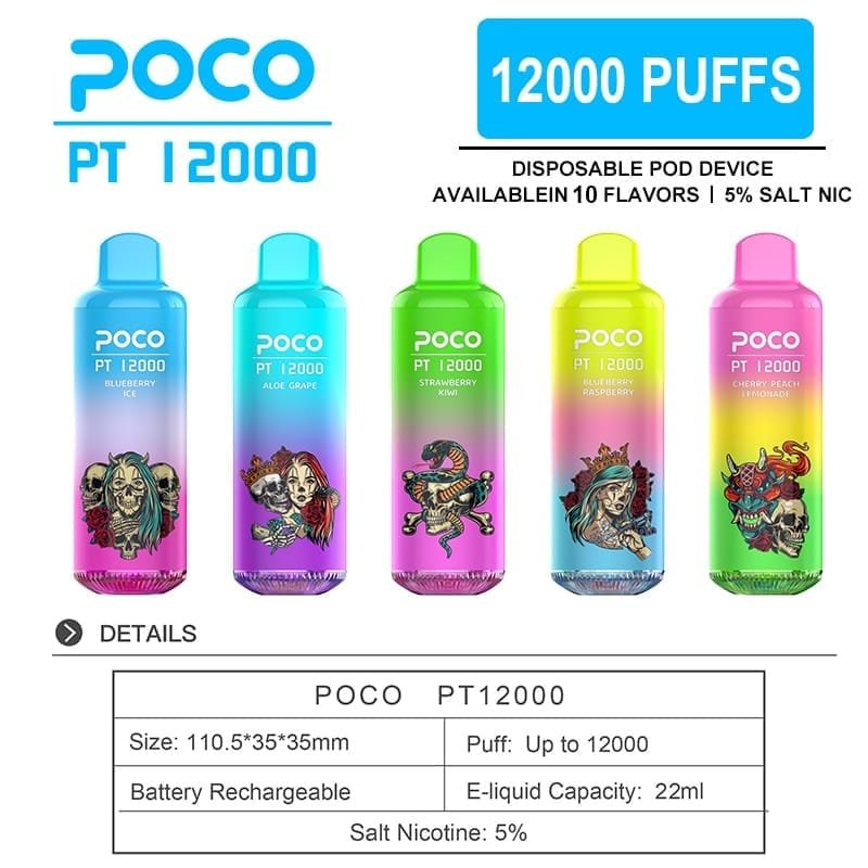 POCO PT 12000 Puffs | adjustable airflow, 5% nicotine, bulk disposable vape