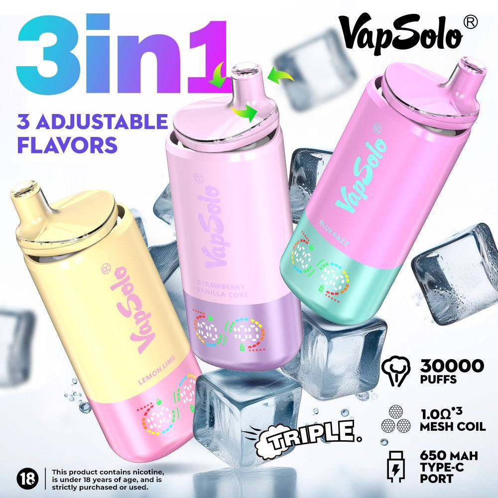 Vapsolo Triple 30000 Puffs | 3-in-1 flavor, 36mL e-liquid, LCD screen, bulk disposable vape