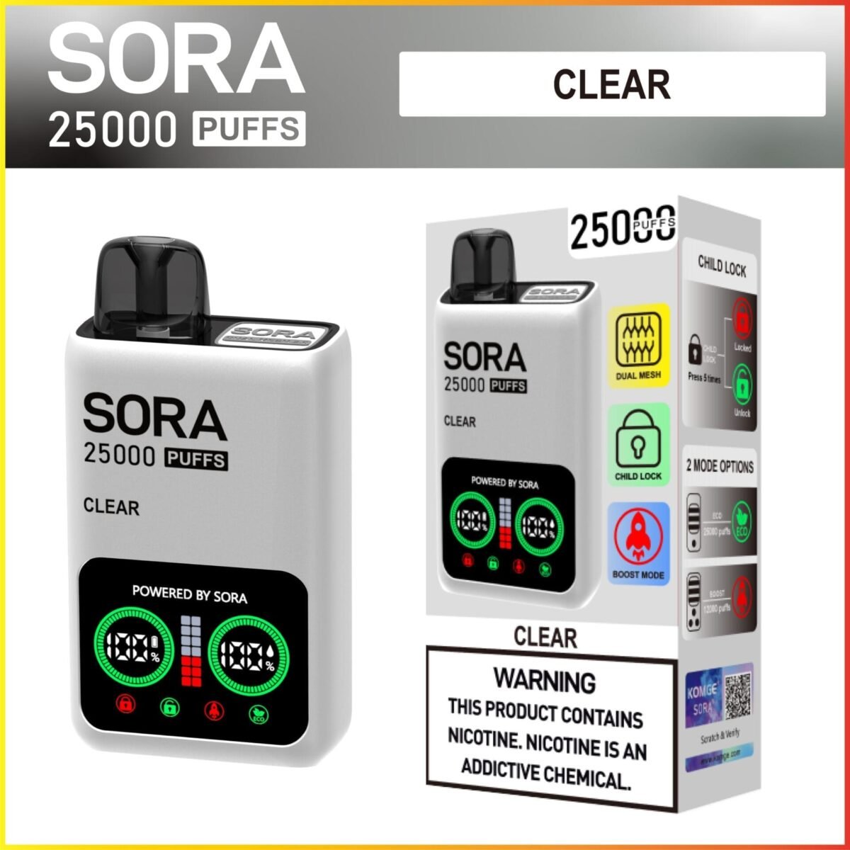 Alternative view of SORA 25K Dual Mesh 25000 Puffs | 5% nicotine, bulk disposable vape