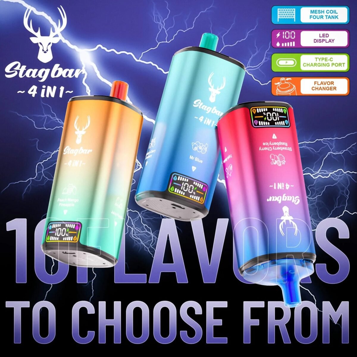 Stag Bar 4-in-1 80K | quad flavor 48ml mega LCD screen bulk disposable vape wholesale