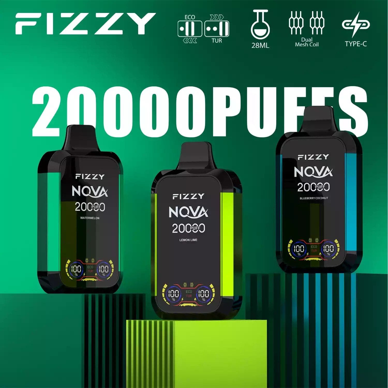 Fizzy Nova 20000 Puffs | dual mesh coil, LCD screen, rechargeable disposable vape bulk & wholesale - Image 7