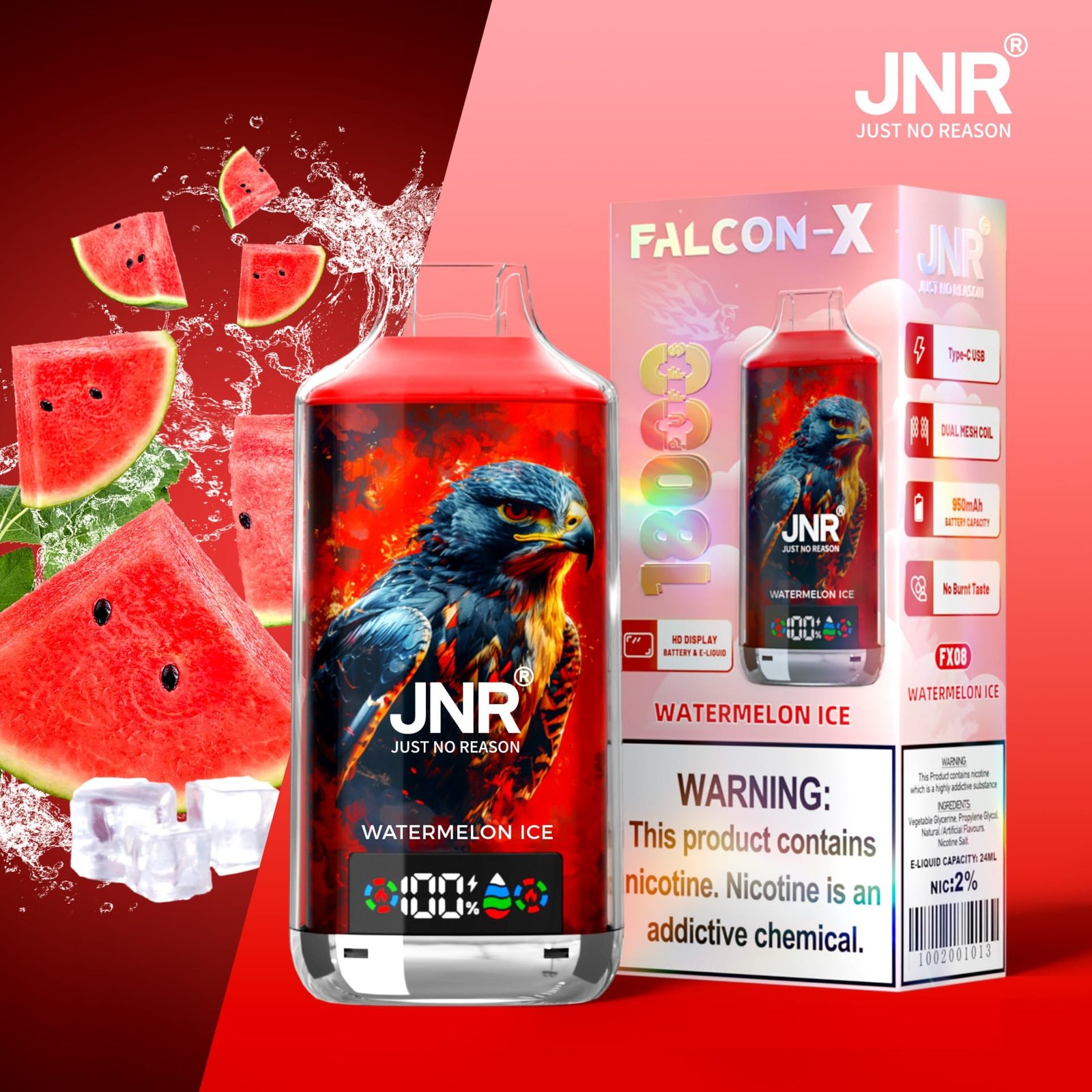 JNR Falcon X 18000 Puffs | 2% nicotine, 24mL, dual mesh & core, LED display, airflow control – Bild 9