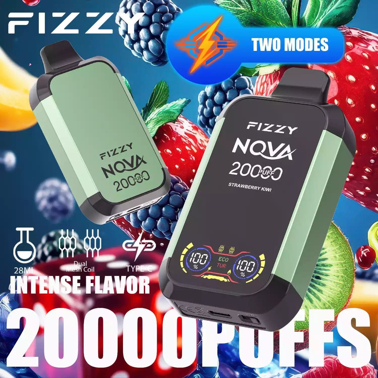 Fizzy Nova 20000 Puffs | dual mesh coil, LCD screen, rechargeable disposable vape bulk & wholesale - Image 6