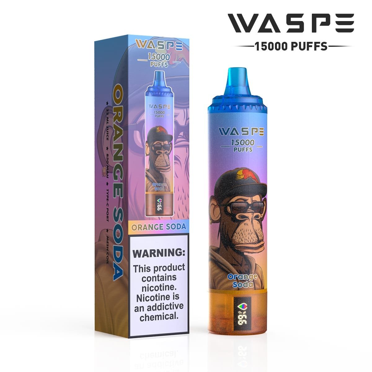 Alternative view of Waspe 15000 Puffs | 0%-5% nicotine, 22mL, LCD display, bulk disposable vape