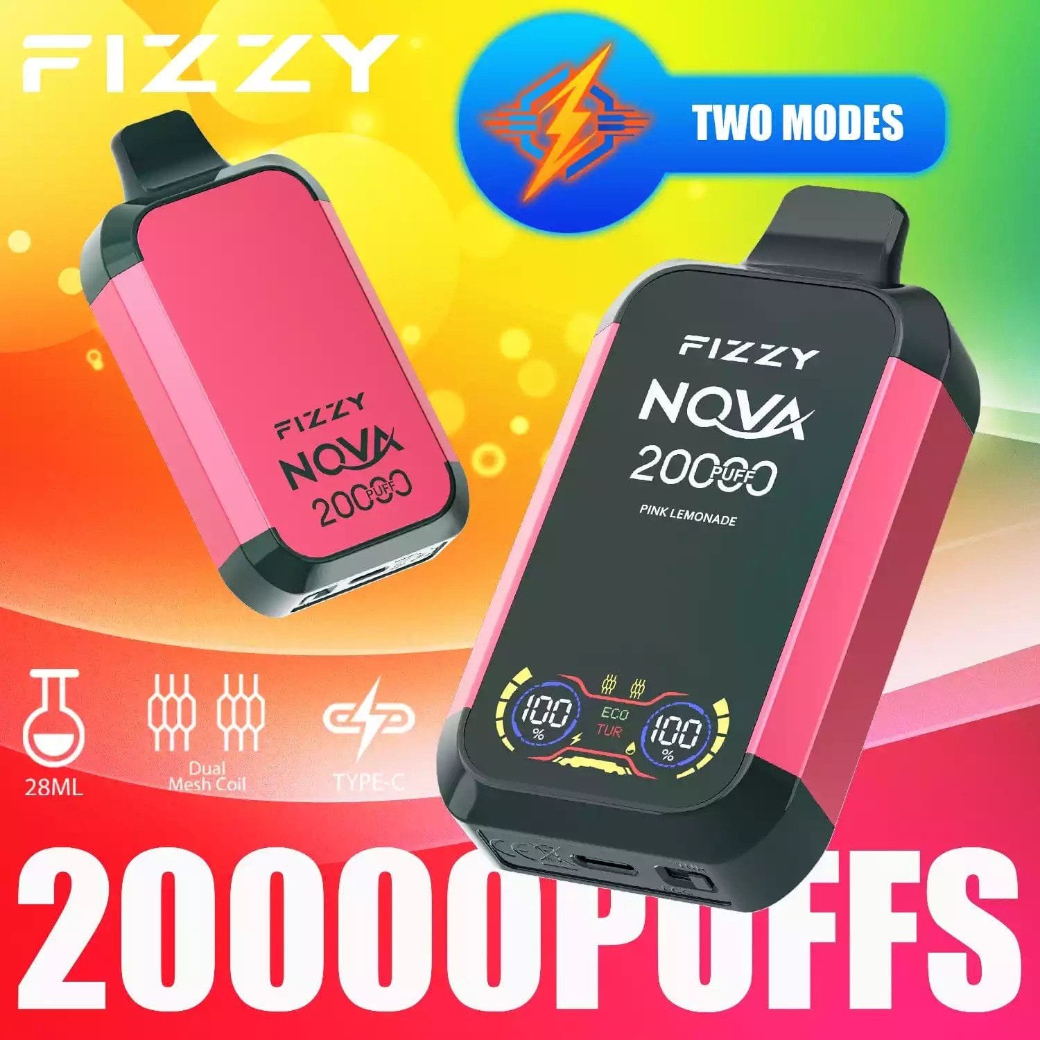 Fizzy Nova 20000 Puffs | dual mesh coil, LCD screen, rechargeable disposable vape bulk & wholesale - Image 5