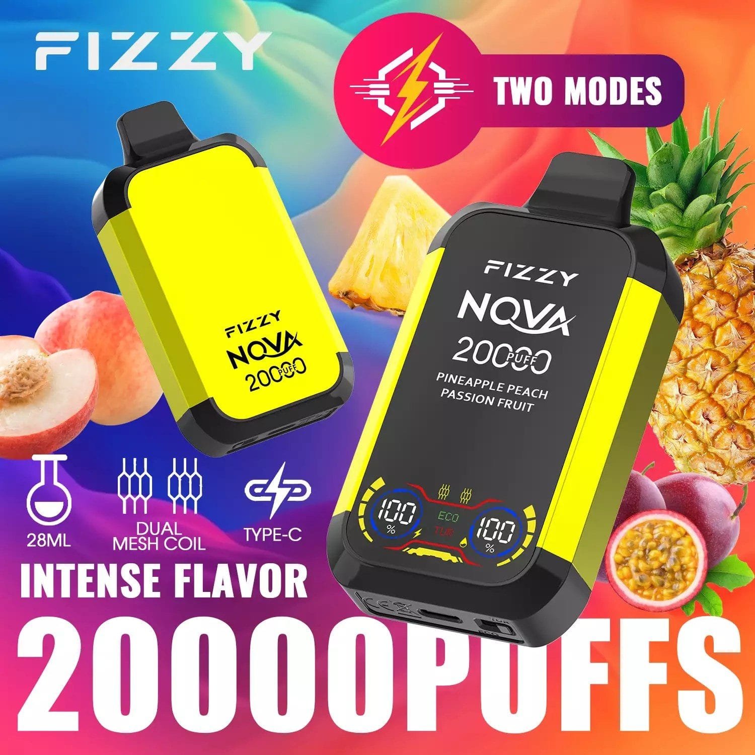 Fizzy Nova 20000 Puffs | dual mesh coil, LCD screen, rechargeable disposable vape bulk & wholesale - Image 4