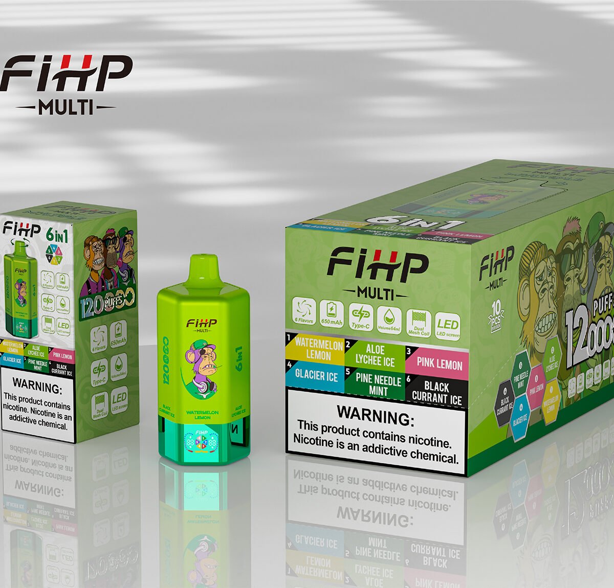 Alternative view of FIHP 120K 6-in-1 120000 Puffs | led screen multi-flavor 64ml high puff count bulk disposable vape