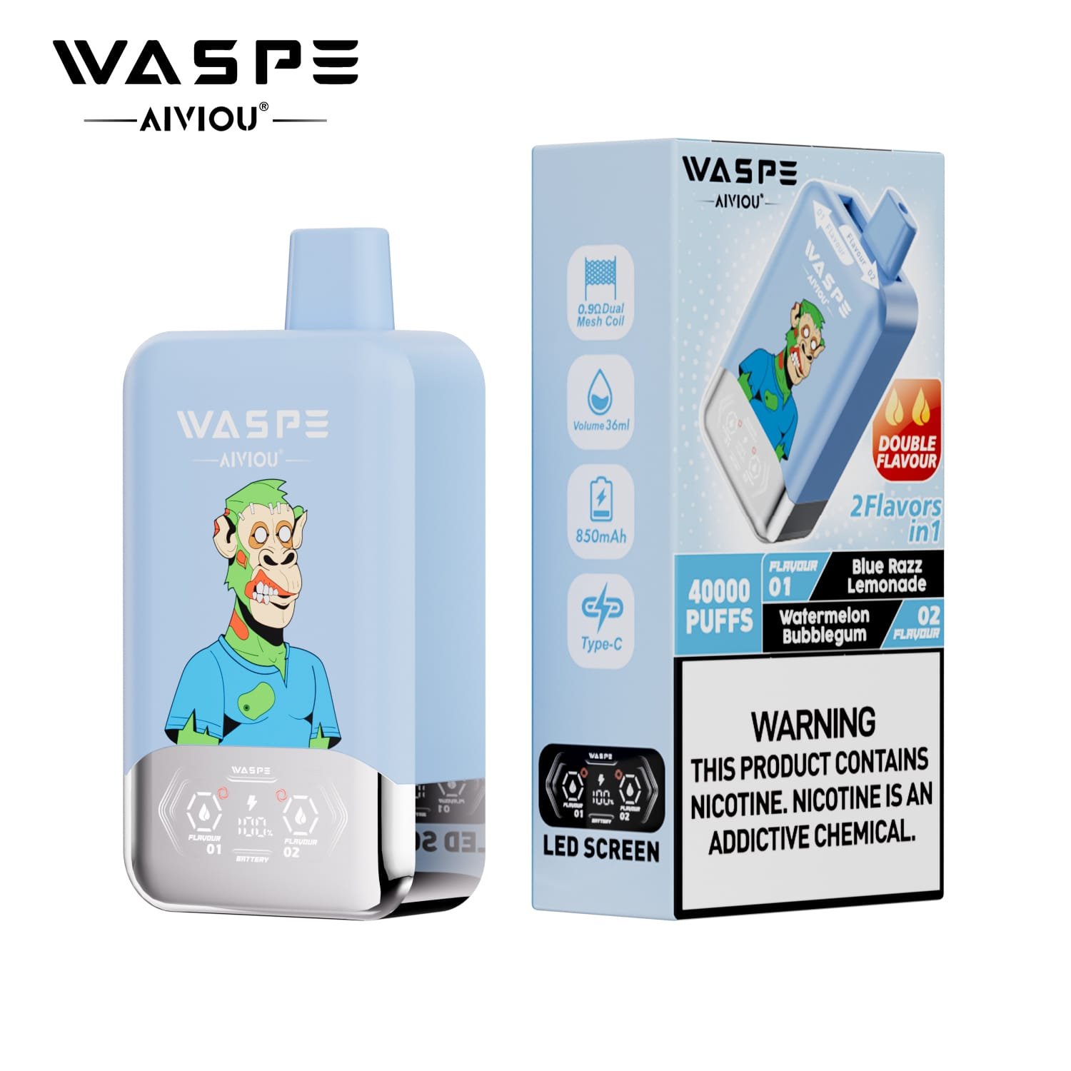 WASPE 40K Twins 40000 Puffs | 36mL, dual mesh, 0%-5% nicotine, dual flavor, bulk disposable vape - Image 4