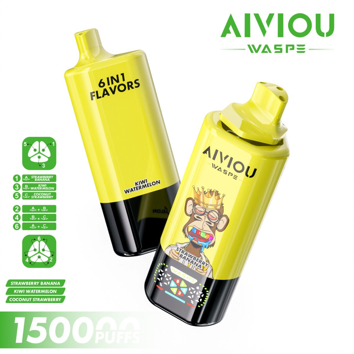 Alternative view of WASPE AIVIOU 6-in-1 150000 Puffs | 6 flavors in one 150K 64ml longest-lasting bulk disposable vape