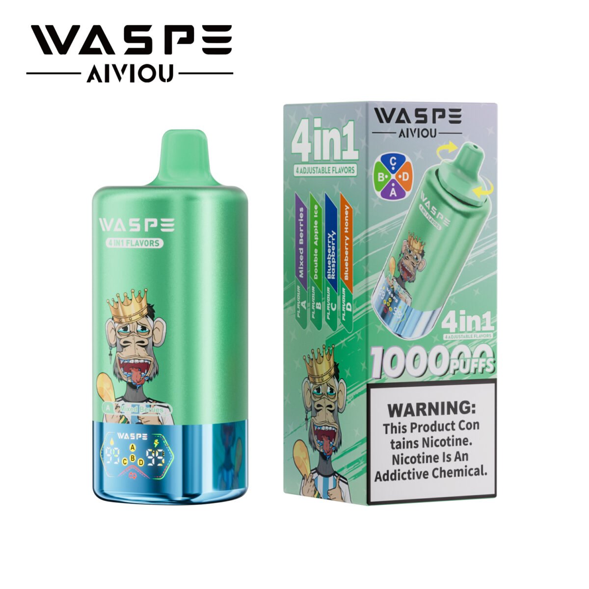 Alternative view of WASPE 4-in-1 100000 Puffs | 100K puff quad flavor bulk disposable vape