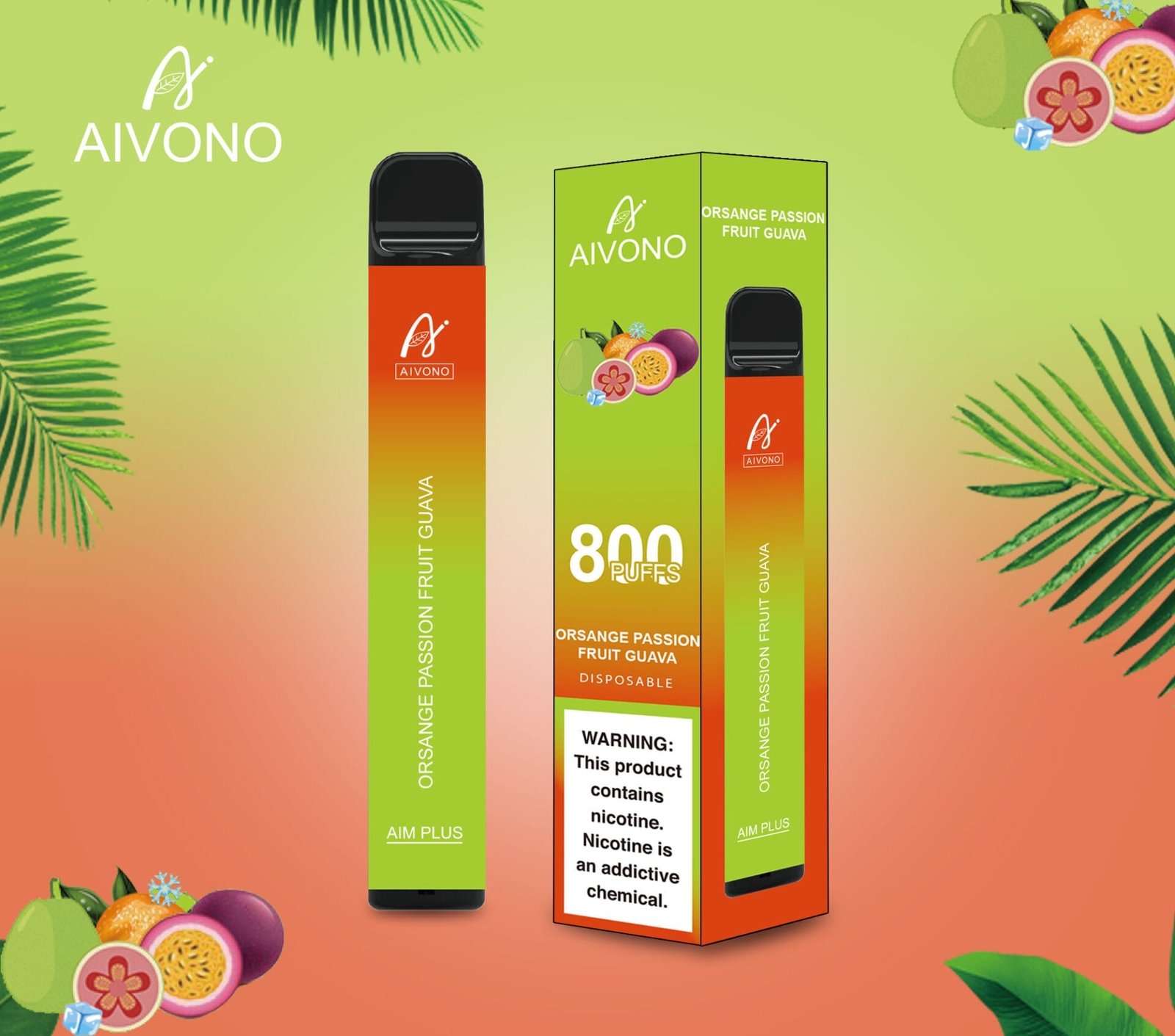 Aivono AIM Plus 800 Puffs | 0%-5% nicotine, 3.2mL, 550mAh, TPD certified, bulk disposable vape
