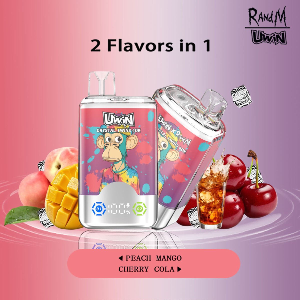 Alternative view of Uwin Crystal Twins 40K | dual flavor 40000 puffs, mesh coil bulk disposable vape