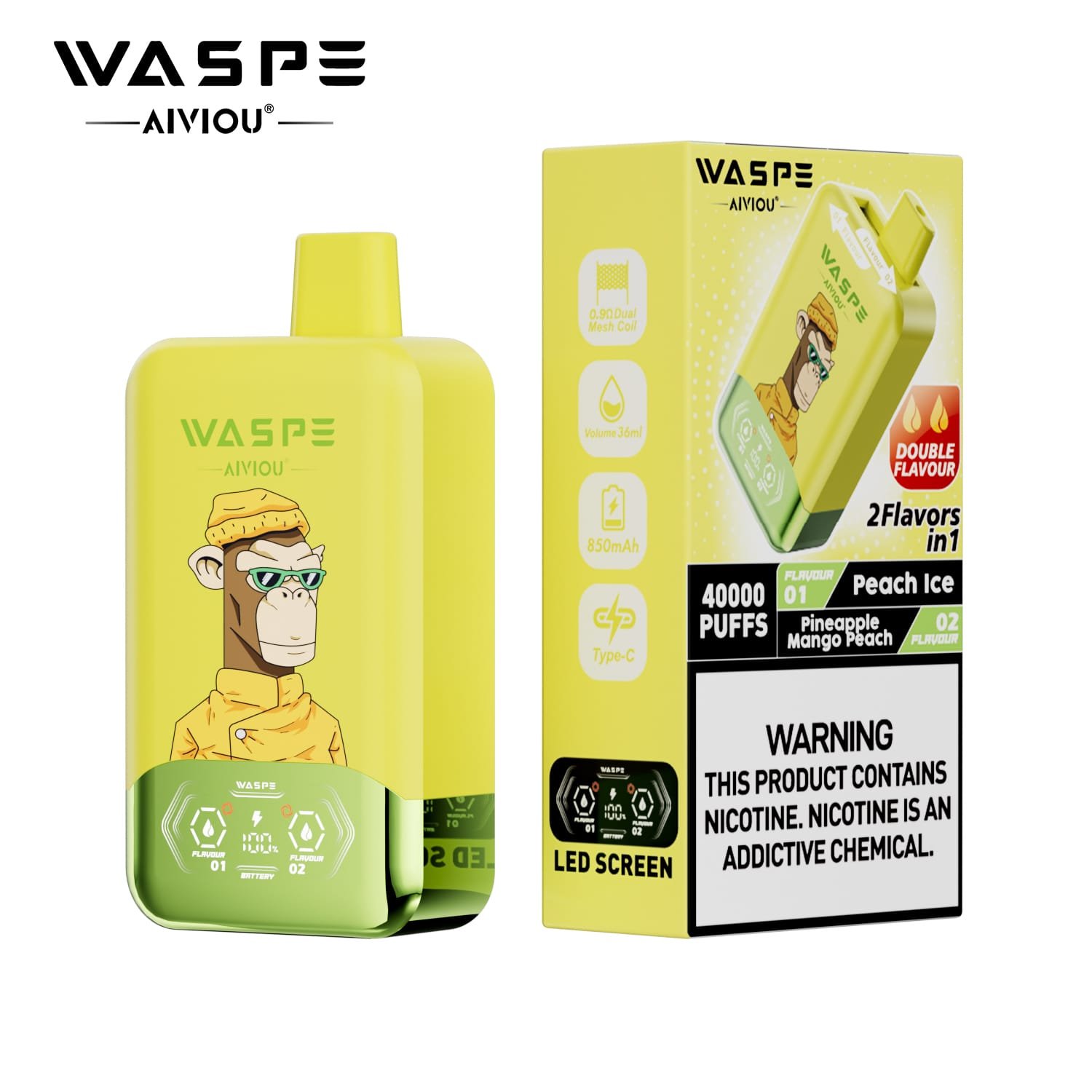 WASPE 40K Twins 40000 Puffs | 36mL, dual mesh, 0%-5% nicotine, dual flavor, bulk disposable vape - Image 2