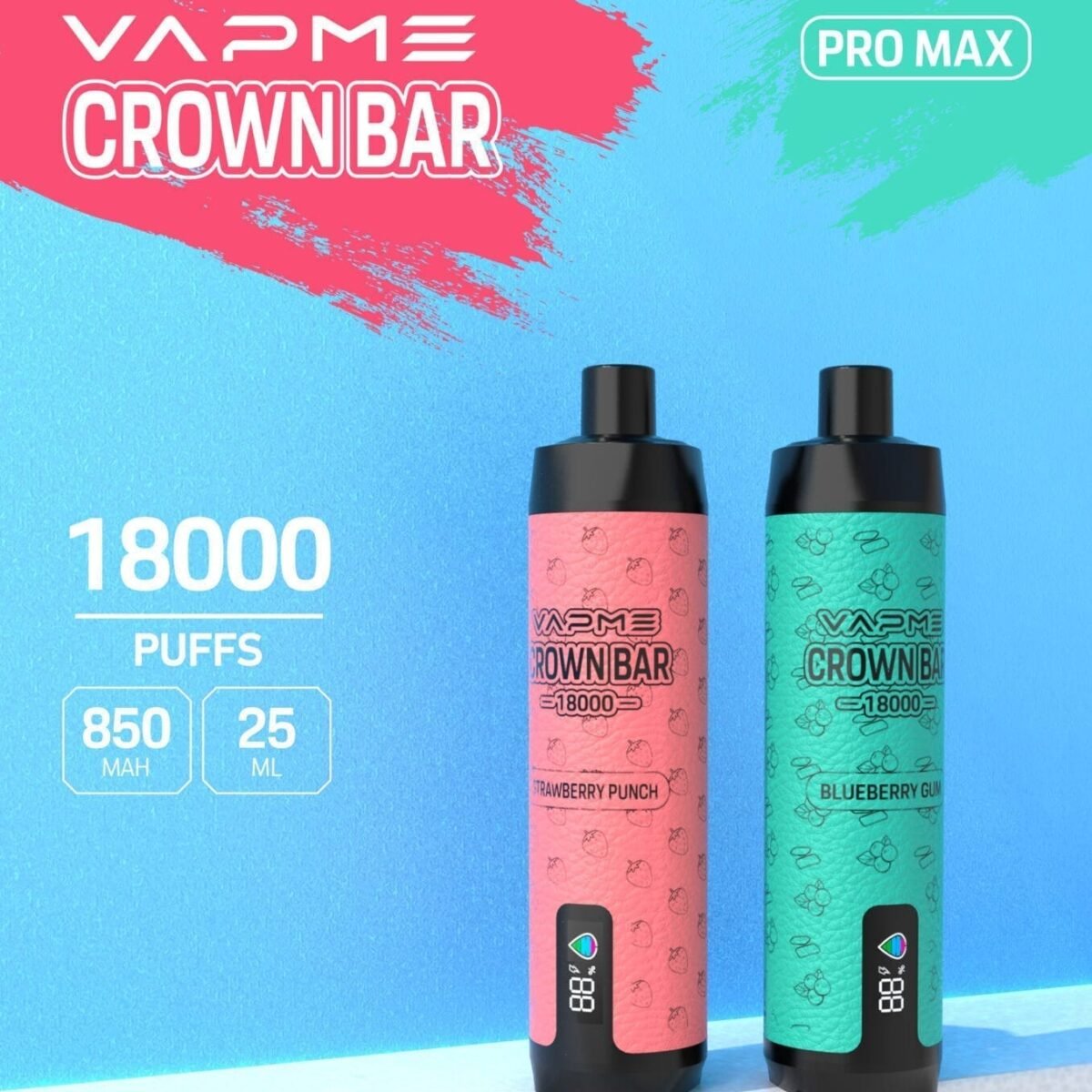 VAPME CROWN BAR 18000 Puffs | 2%-5% nicotine, 25mL, RGB light, bulk disposable vape