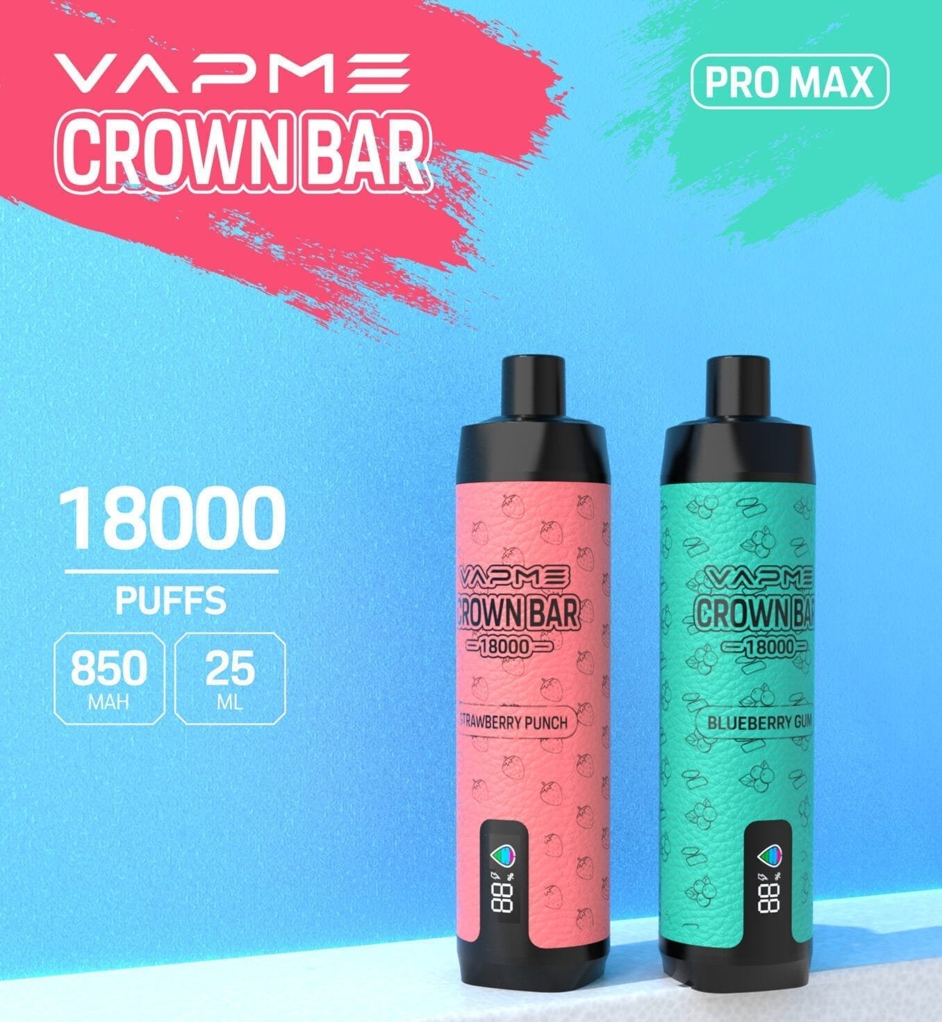 VAPME CROWN BAR 18000 Puffs | 2%-5% nicotine, 25mL, RGB light, bulk disposable vape