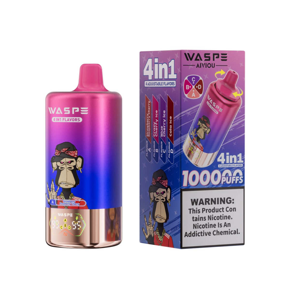 Alternative view of WASPE 4-in-1 100000 Puffs | multi-flavor disposable vape with led display 💨 (1 piece trial pack available)