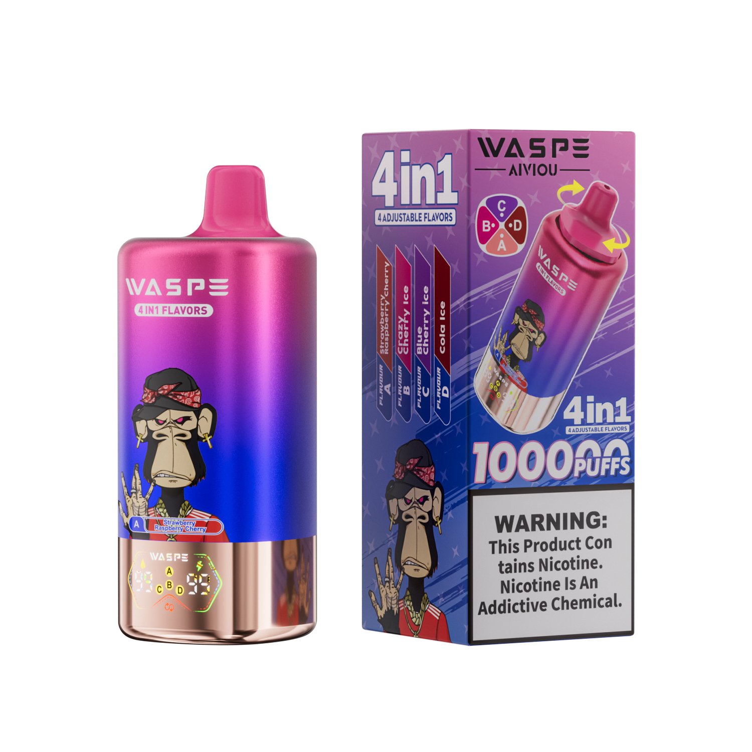 WASPE 4-in-1 100000 Puffs | multi-flavor disposable vape with led display 💨 (1 piece trial pack available) - Image 2