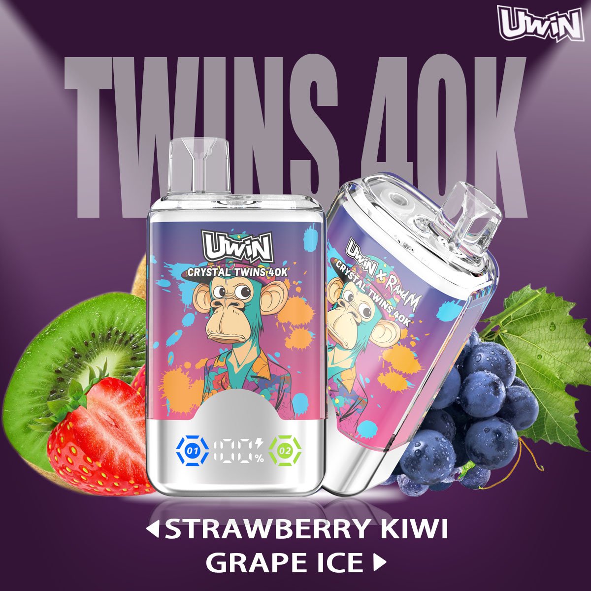 Uwin Crystal Twins 40K | dual flavor 40000 puffs, mesh coil bulk disposable vape