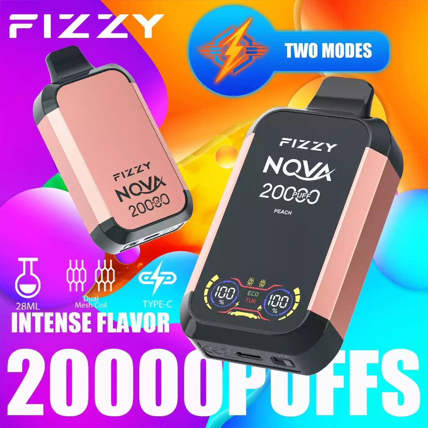 Fizzy Nova 20000 Puffs | dual mesh coil, LCD screen, rechargeable disposable vape bulk & wholesale - Image 2