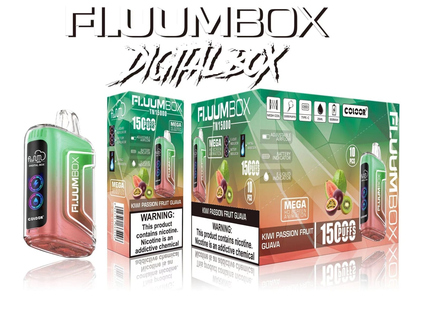 Fluum Digital Box TN 15000 Puffs | 0%-5% nicotine, rechargeable pen, bulk disposable vape – Bild 2