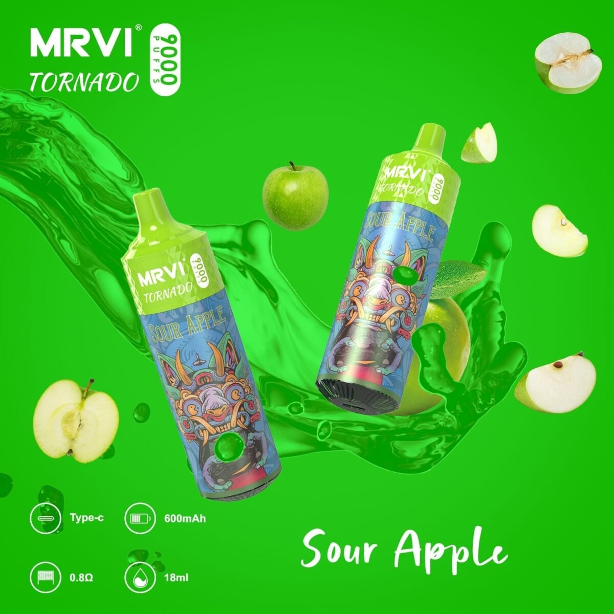 MRVI Tornado 9000 Puffs | 0%-5% nicotine, 18mL, bulk disposable vape