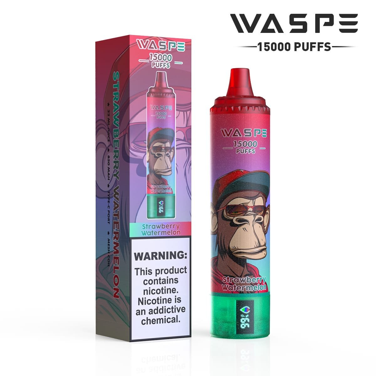 Waspe 15000 Puffs | 0%-5% nicotine, 22mL, LCD display, bulk disposable vape
