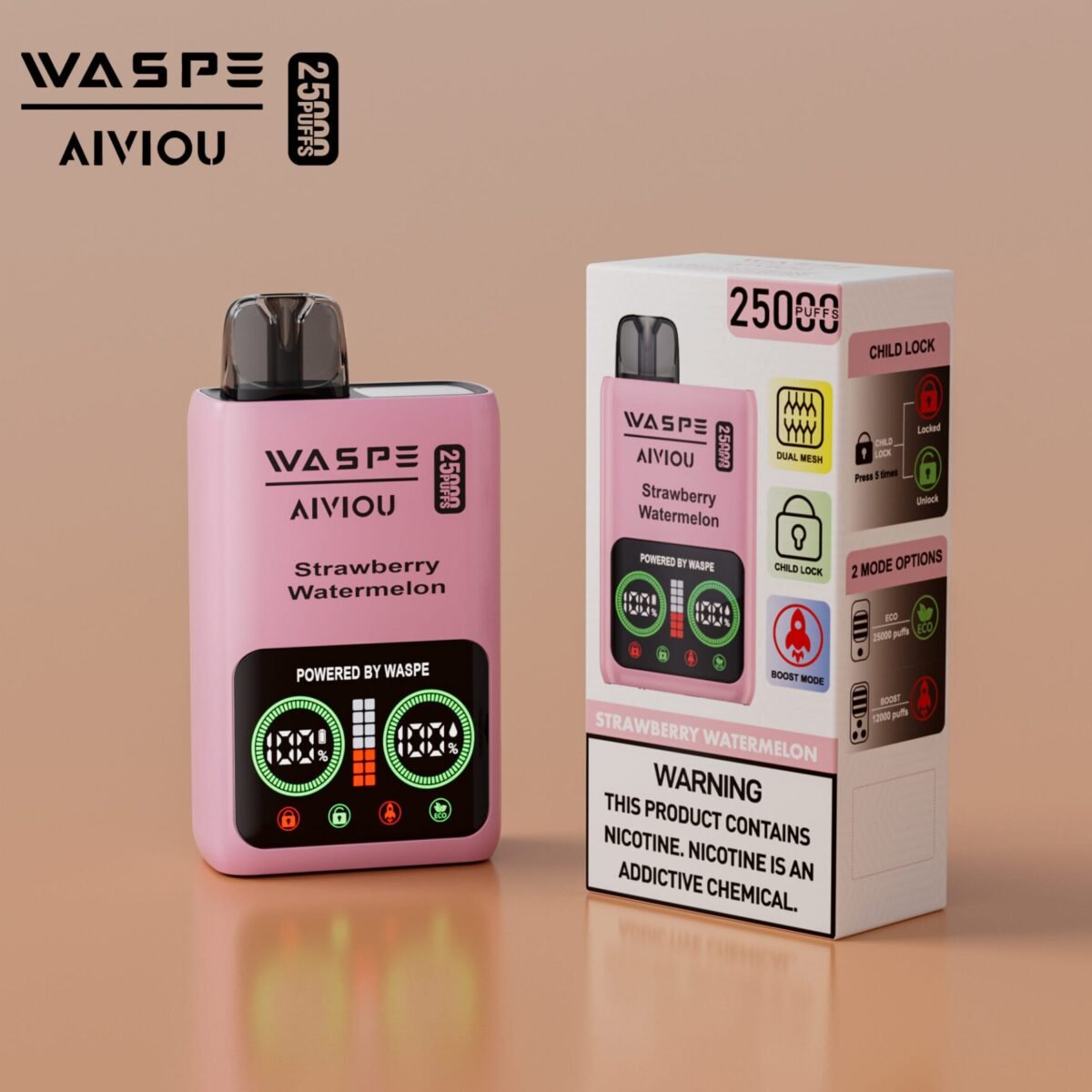 Alternative view of WASPE 25000 Puffs | 0%-5% nicotine, 25mL, dual mesh, LCD display, bulk disposable vape
