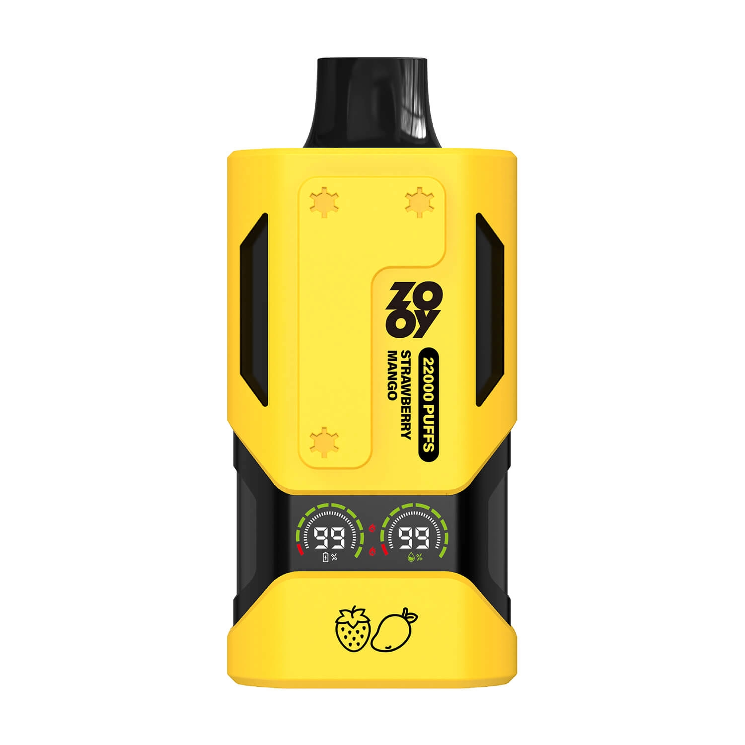 ZOOY 22000 Puffs Strawberry Mango Disposable Vape, Yellow Dual Mesh Coil E-Cigarette with Smart Display